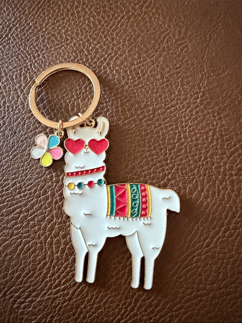 Source Unknown White Llama Keychain with Multicolor Accents